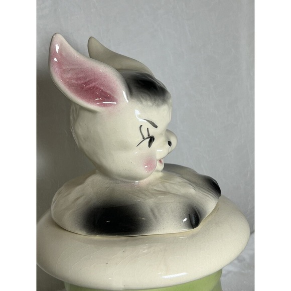 VINTAGE 1950'S RABBIT IN HAT - BISQUE USA. 12" COOKIE JAR - Picture 10 of 12